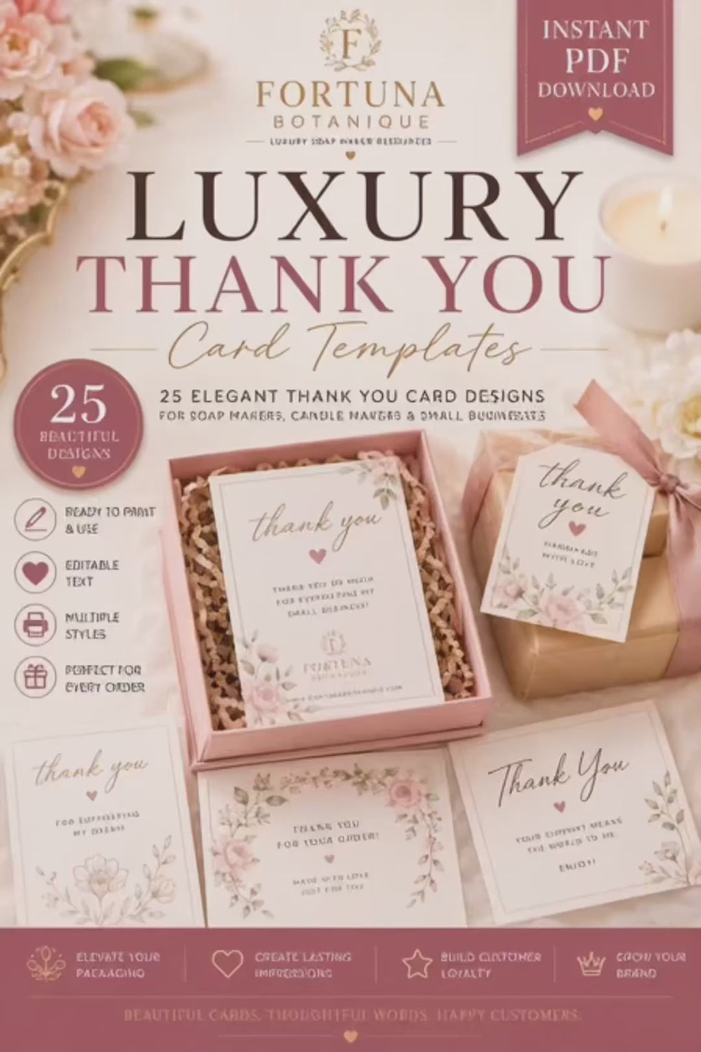 Luxury Thank You Card Templates | Editable Printable Customer Appreciation Cards for Small Businesses