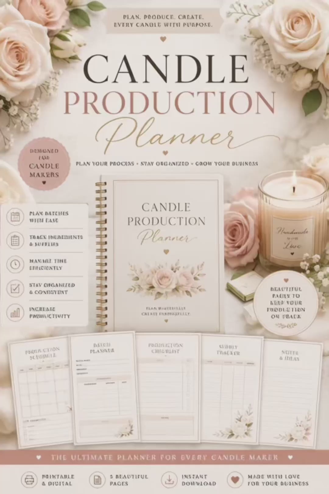 Luxury Candle Production Planner | Production Schedule & Batch Planning Workbook | Instant PDF Download