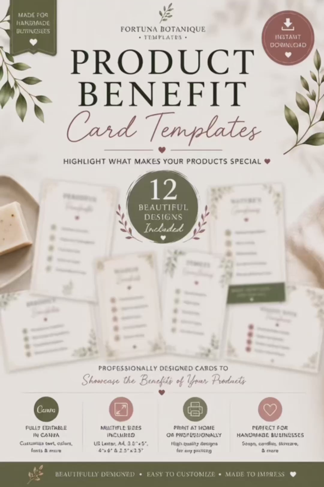 Luxury Product Benefit Card Templates | Editable Canva Benefit & Feature Cards for Small Businesses (Instant PDF Download)
