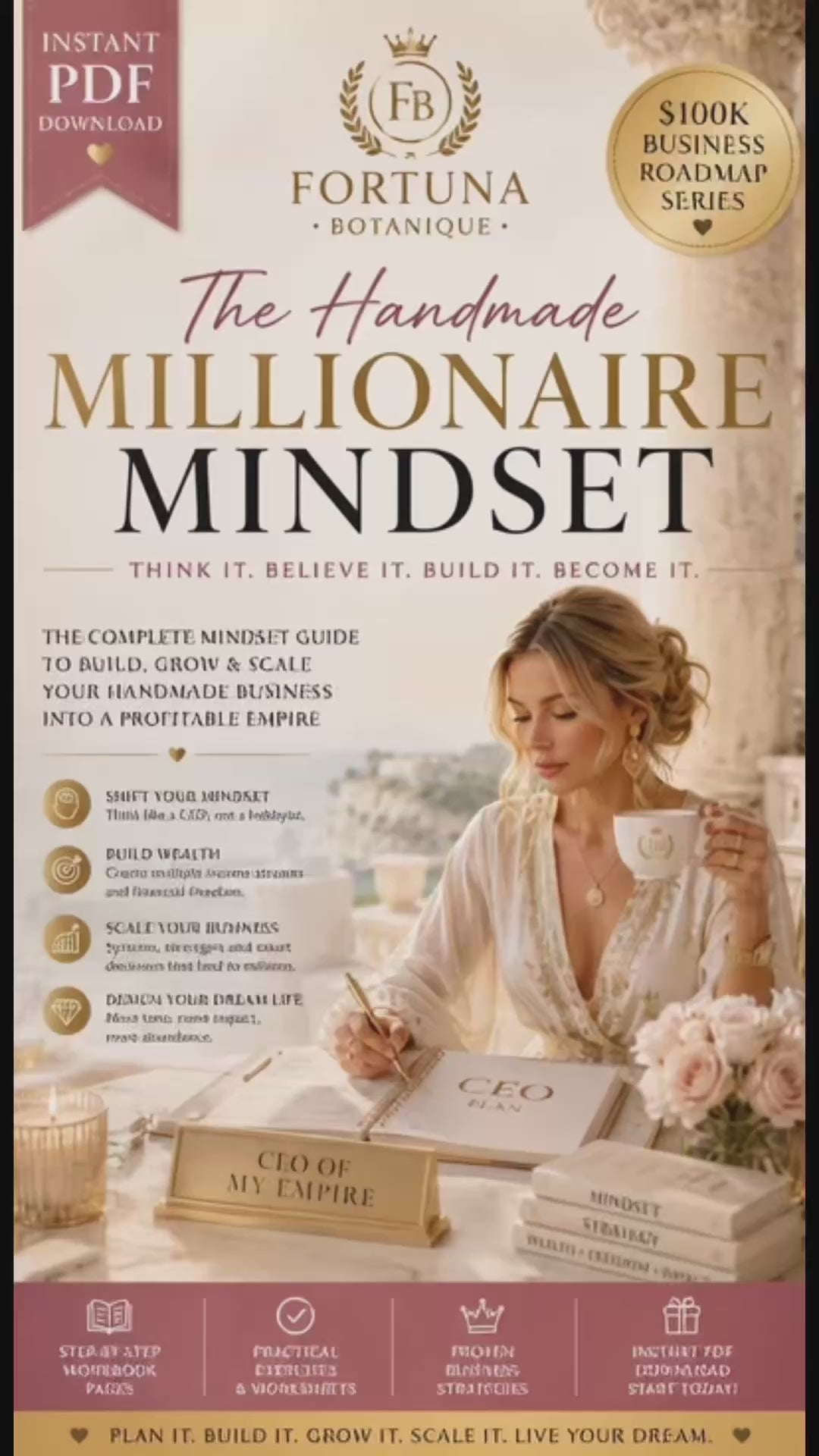 The Handmade Millionaire Mindset™ | Premium CEO Mindset Workbook for Handmade Entrepreneurs | Wealth Building, Business Growth & Success Guide | Instant PDF Download