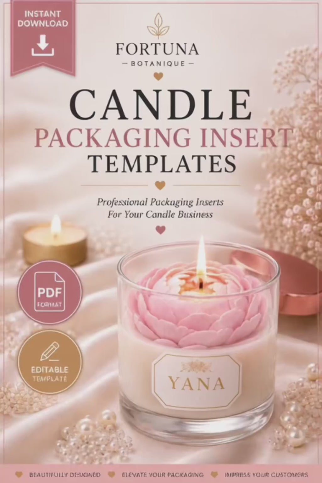 Luxury Candle Packaging Insert Templates | Editable Thank You Cards | Candle Care Cards | Small Business Branding | Instant PDF Download