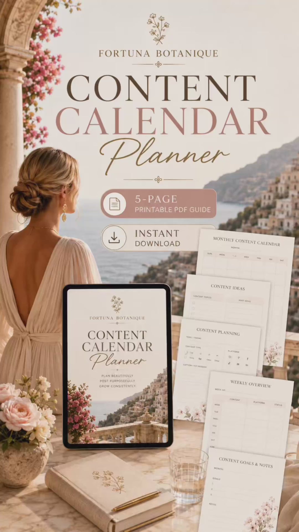 Monthly Content Calendar Printable Planner | 5-Page PDF