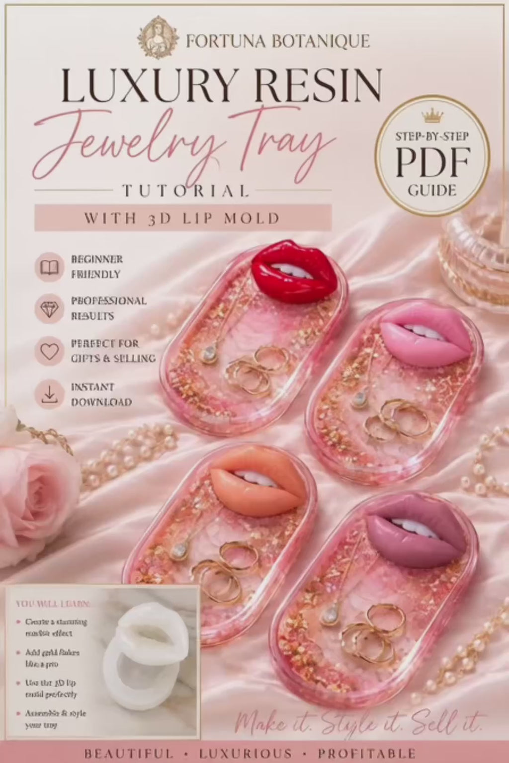 Luxury Resin Jewelry Tray Tutorial PDF | 3D Lip Mold Resin Guide | DIY Epoxy Resin Trinket Tray | Instant Digital Download