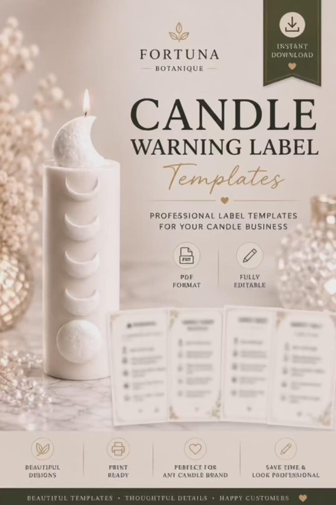 Luxury Candle Warning Label Templates | Printable Candle Safety Labels | Editable Candle Labels | Instant PDF Download
