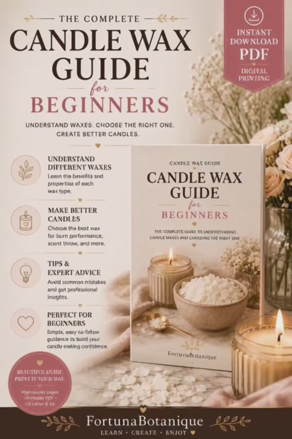 Luxury Candle Wax Guide for Beginners | Soy, Coconut, Beeswax & Paraffin Wax Guide | Instant PDF Download