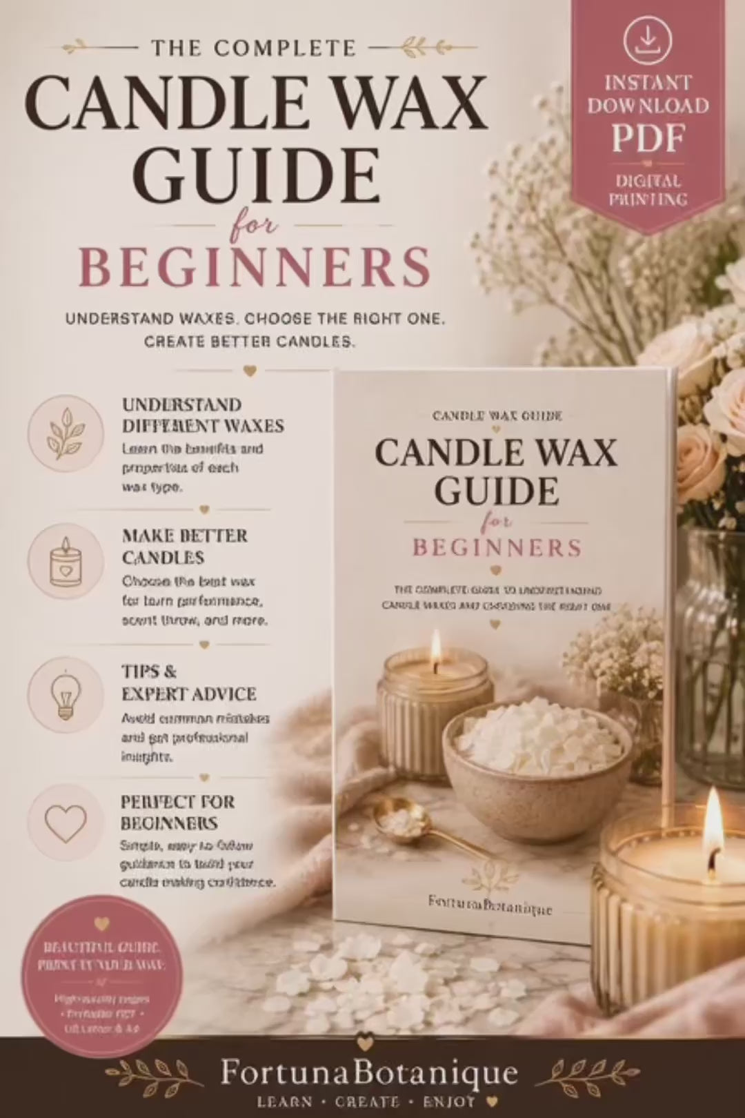 Luxury Candle Wax Guide for Beginners | Soy, Coconut, Beeswax & Paraffin Wax Guide | Instant PDF Download