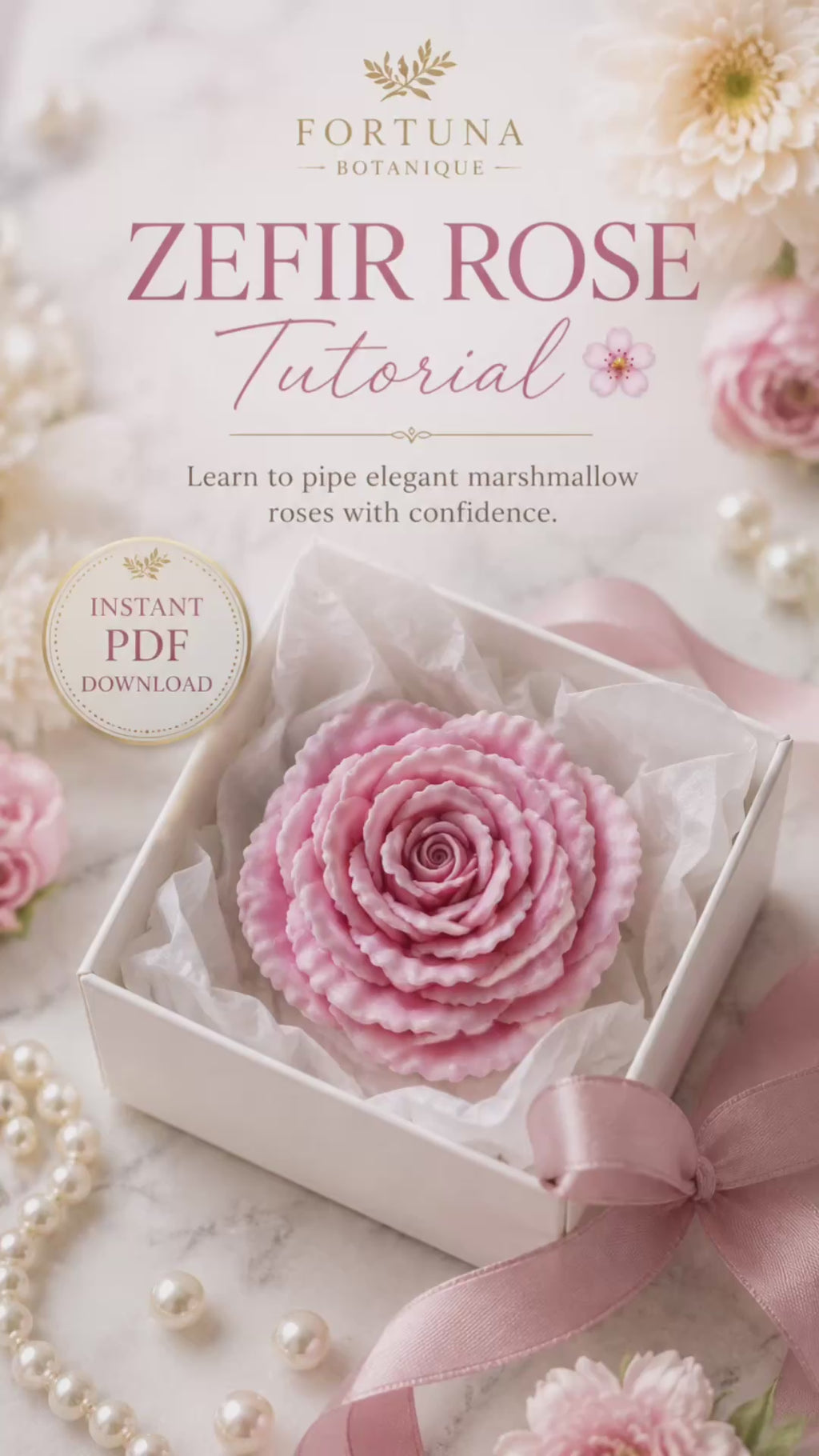 Zefir Rose Tutorial | Floral Marshmallow Piping Guide & Elegant Rose Technique PDF