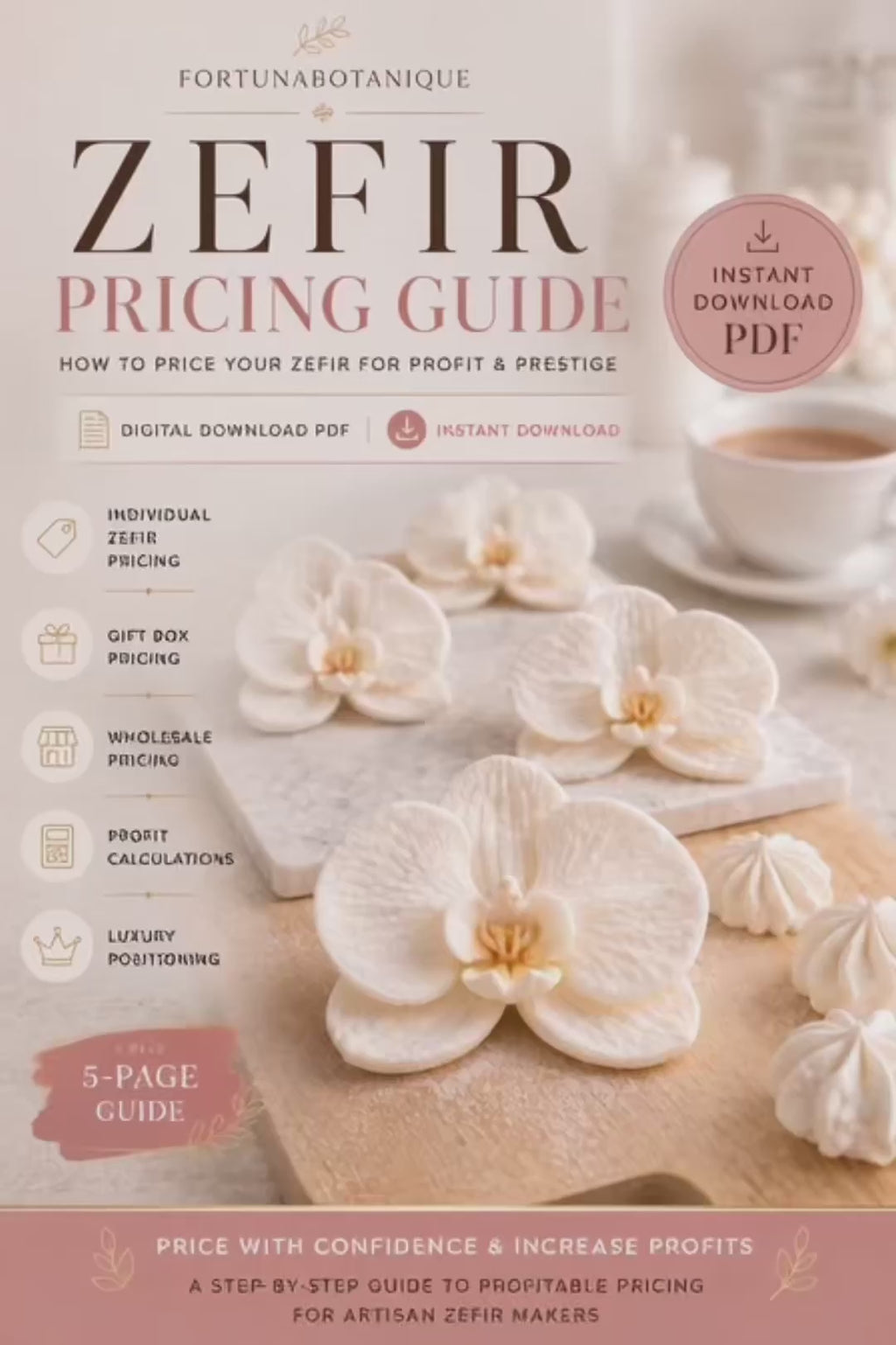 Luxury Zefir Pricing Guide | PDF Pricing Workbook for Zefir Flowers & Dessert Artists | Retail, Wholesale & Profit Calculator