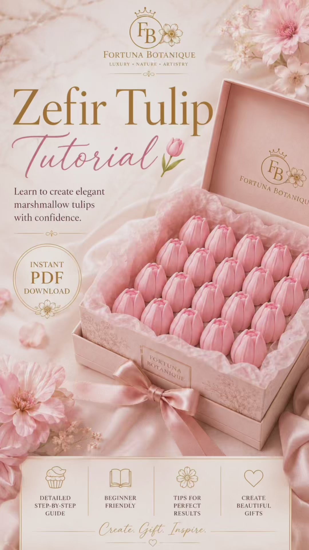 Zefir Tulip Tutorial PDF, Floral Marshmallow Piping Guide, Russian Zefir Flower Tutorial, Tulip Dessert Art, Instant Download
