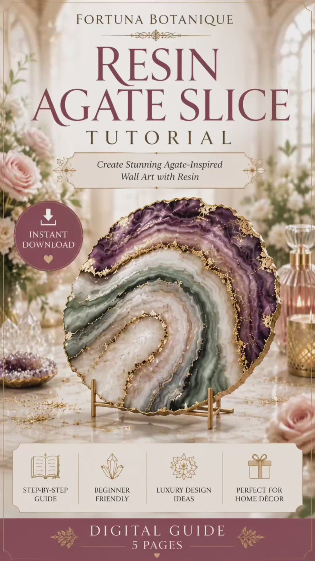 Resin Agate Slice Tutorial Guide | Crystal-Inspired Epoxy Resin Wall Art Digital Download for Beginners