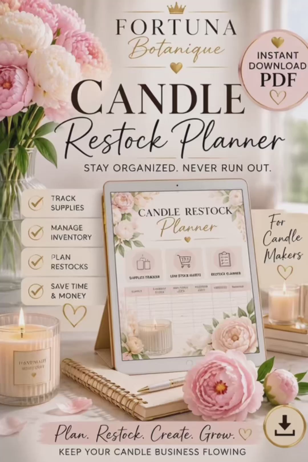 Luxury Candle Restock Planner | Inventory & Production Tracker | Printable Business Planner | Instant PDF Download