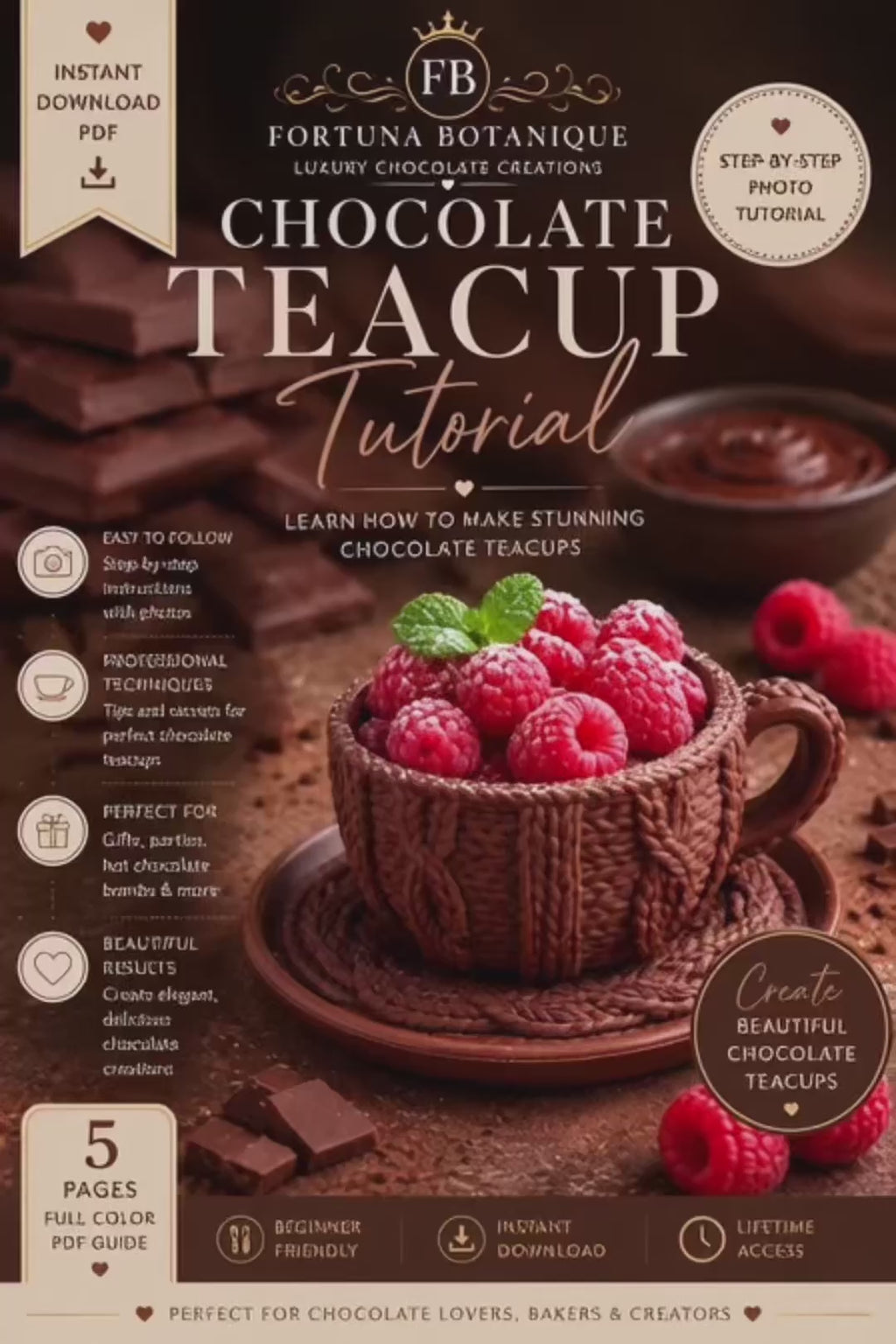 Luxury Chocolate Berry Basket Tutorial | Edible Chocolate Dessert Cup Guide | Instant PDF Download
