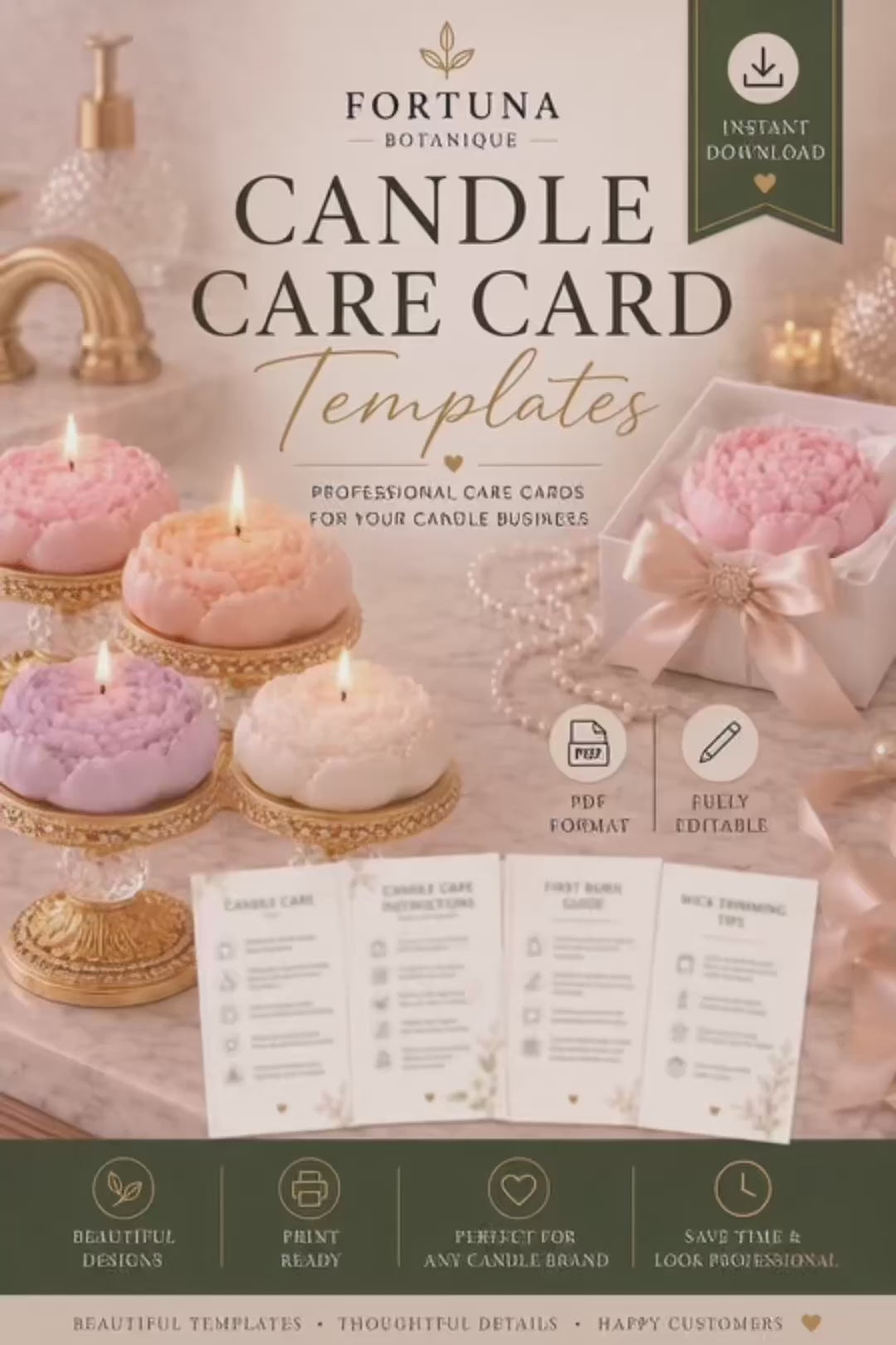 Luxury Candle Care Card Templates | Printable Candle Care Instructions | Editable Candle Care Cards | Instant PDF Download