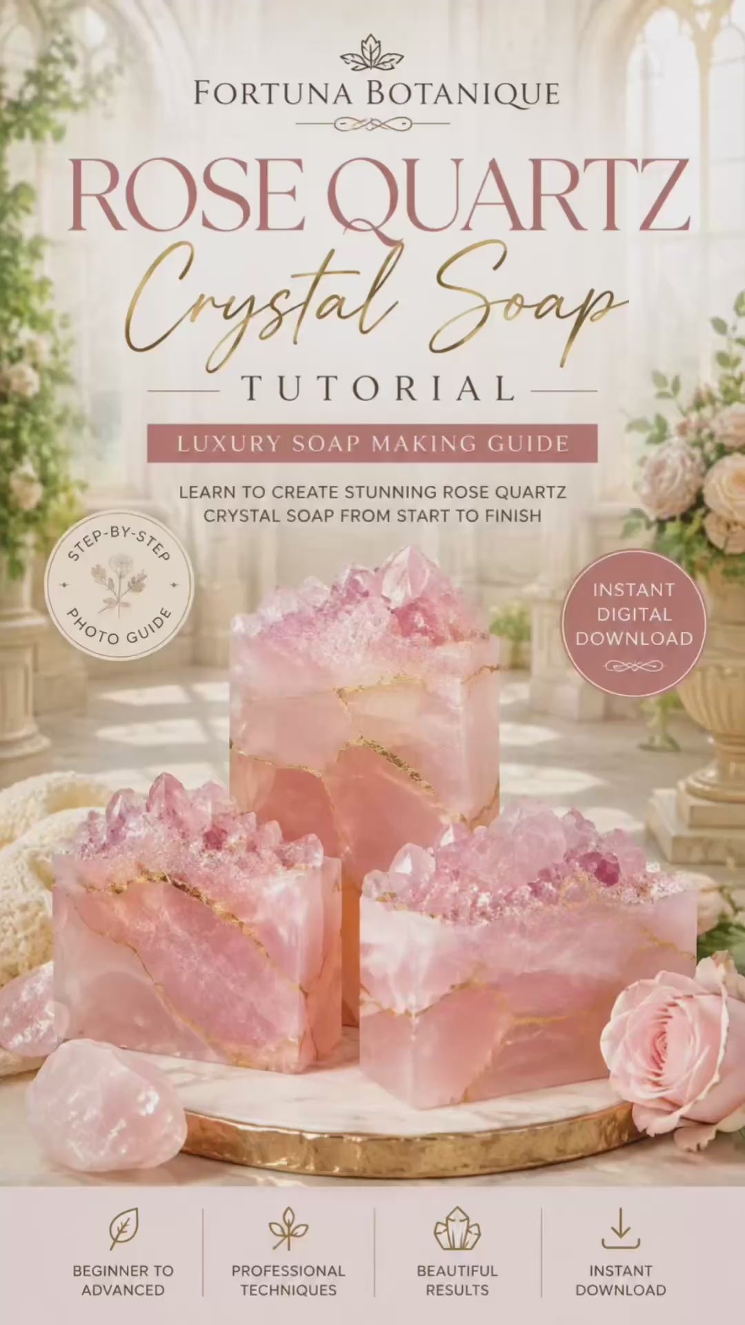 Rose Quartz Crystal Soap Tutorial | Luxury Melt & Pour Soap Making Guide | Digital PDF Download