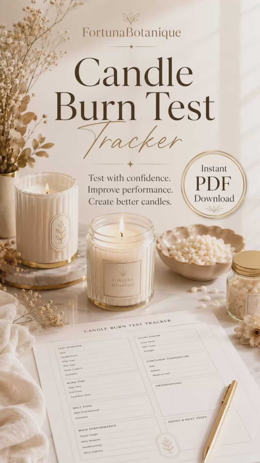 Candle Burn Test Tracker | Printable Candle Testing Guide & Burn Log PDF for Makers