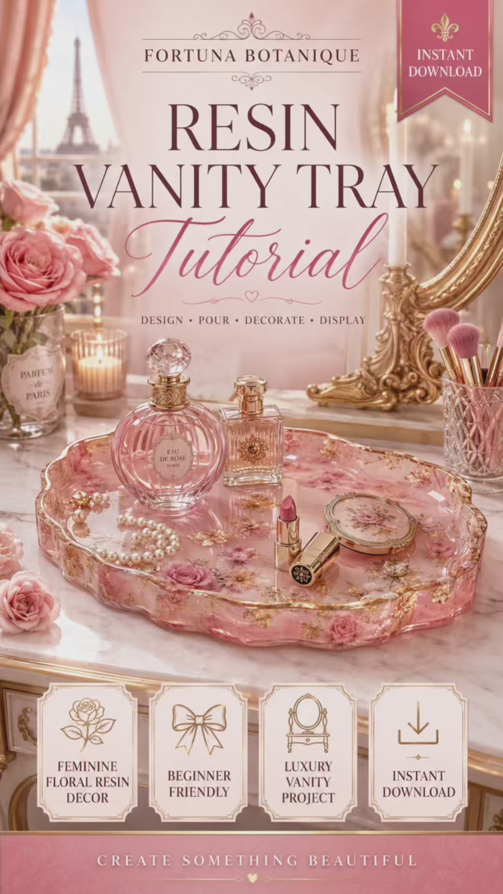 Resin Vanity Tray Tutorial for Beginners | Floral Resin Décor Guide