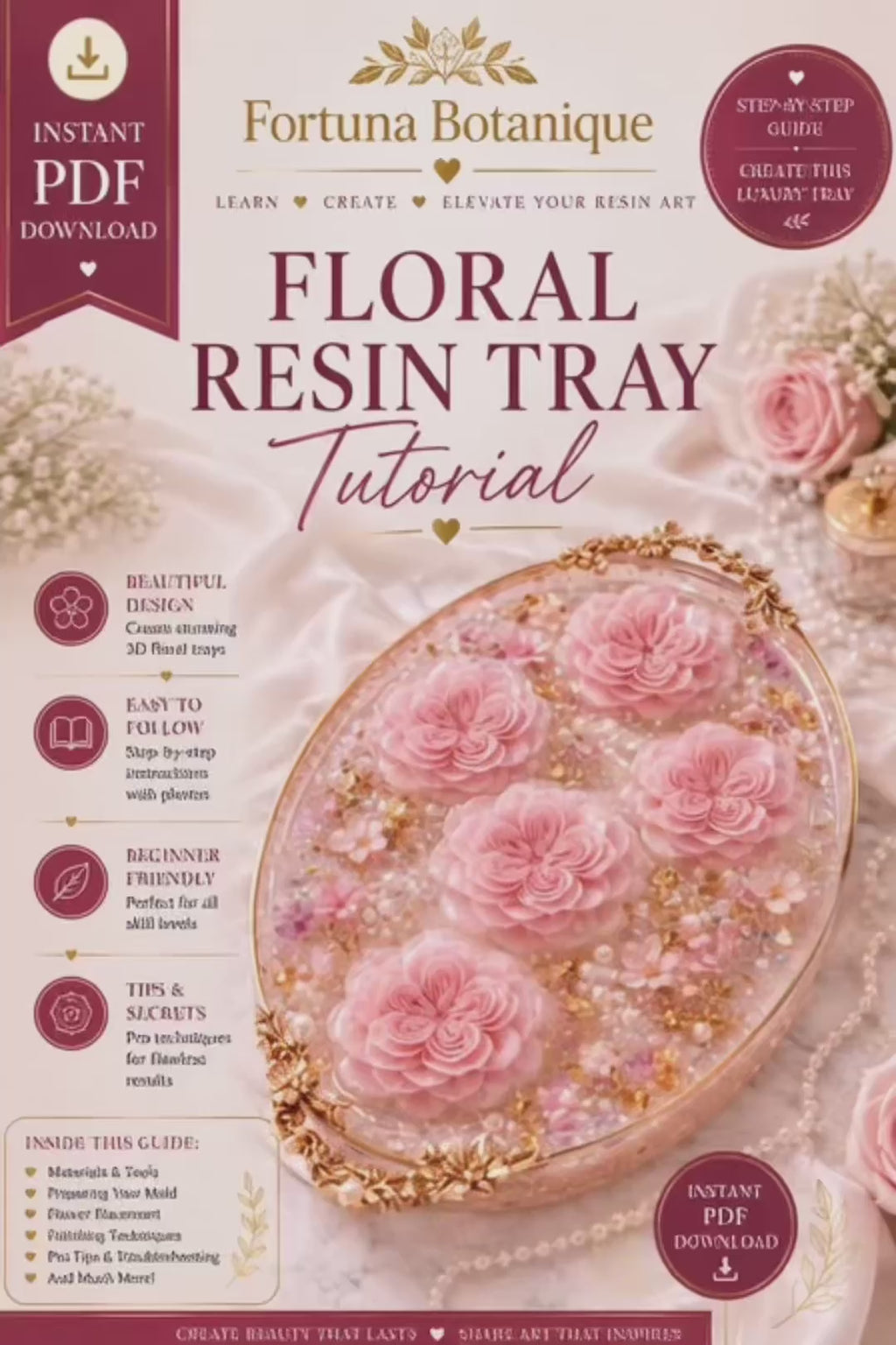 Floral Resin Tray Tutorial | Step-by-Step Epoxy Resin Flower Tray Guide | Instant PDF Download