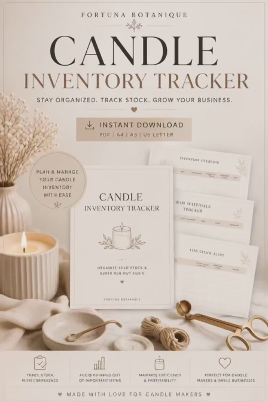 Luxury Candle Inventory Tracker | Printable Inventory Management Workbook for Candle Makers | Stock Control & Business Organization | Instant PDF Download