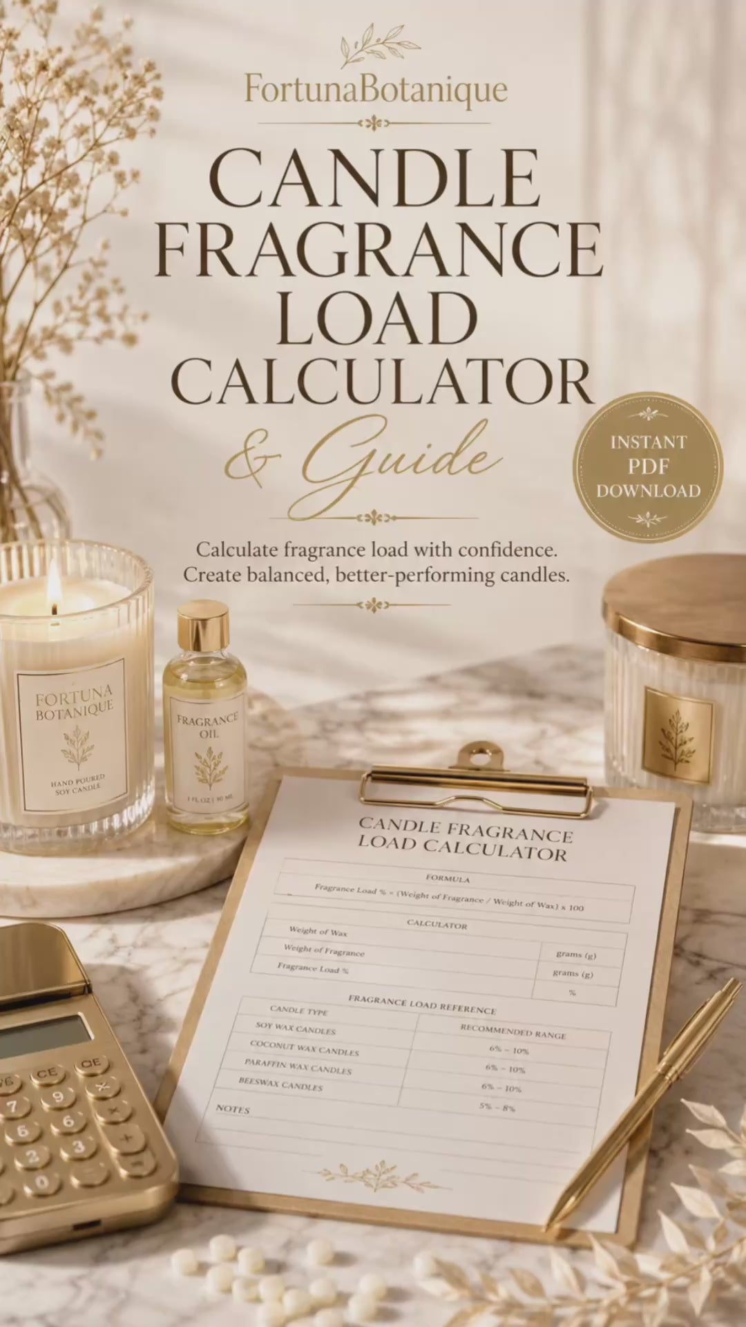 Candle Fragrance Load Calculator Guide | Printable Fragrance Oil Formula & Testing PDF
