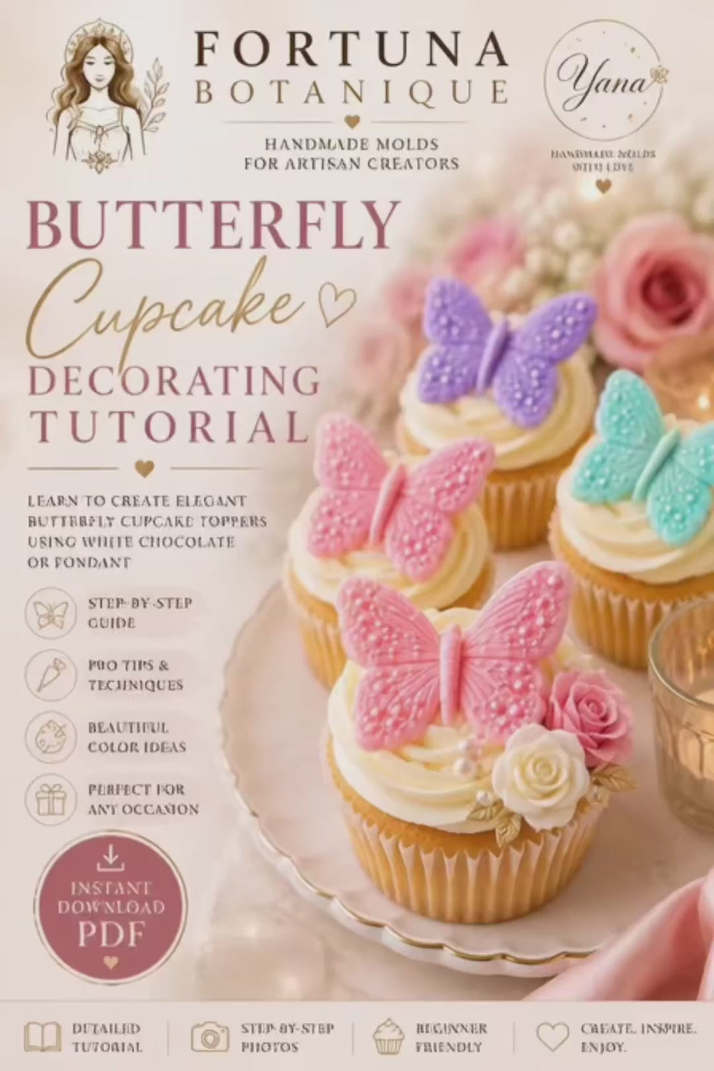 Butterfly Cupcake Decorating Tutorial | Luxury Cupcake Design Guide | Instant PDF Download
