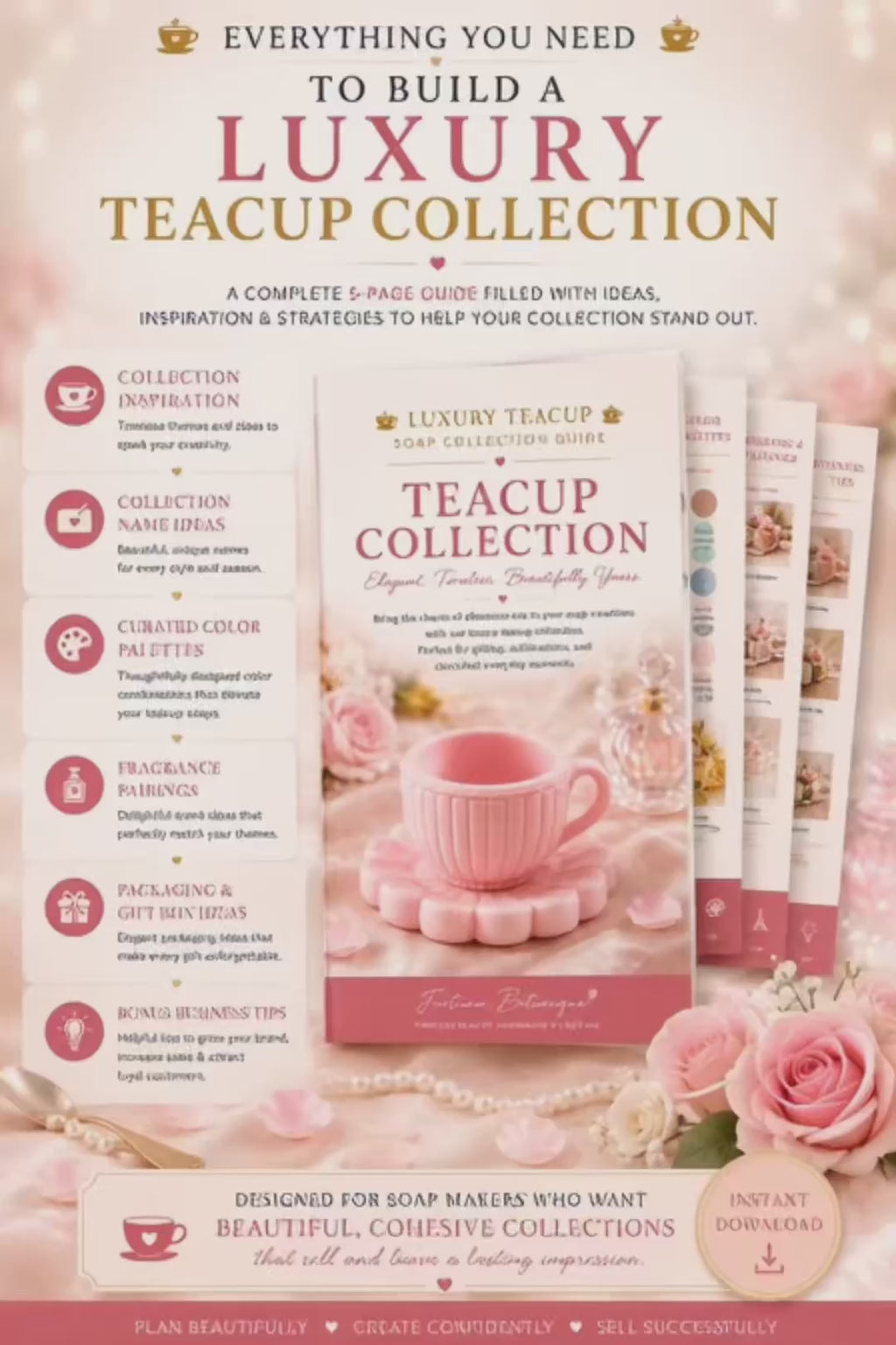 Luxury Teacup Soap Collection Guide | Elegant Collection Ideas & Business Planner for Handmade Soap Makers | Digital PDF