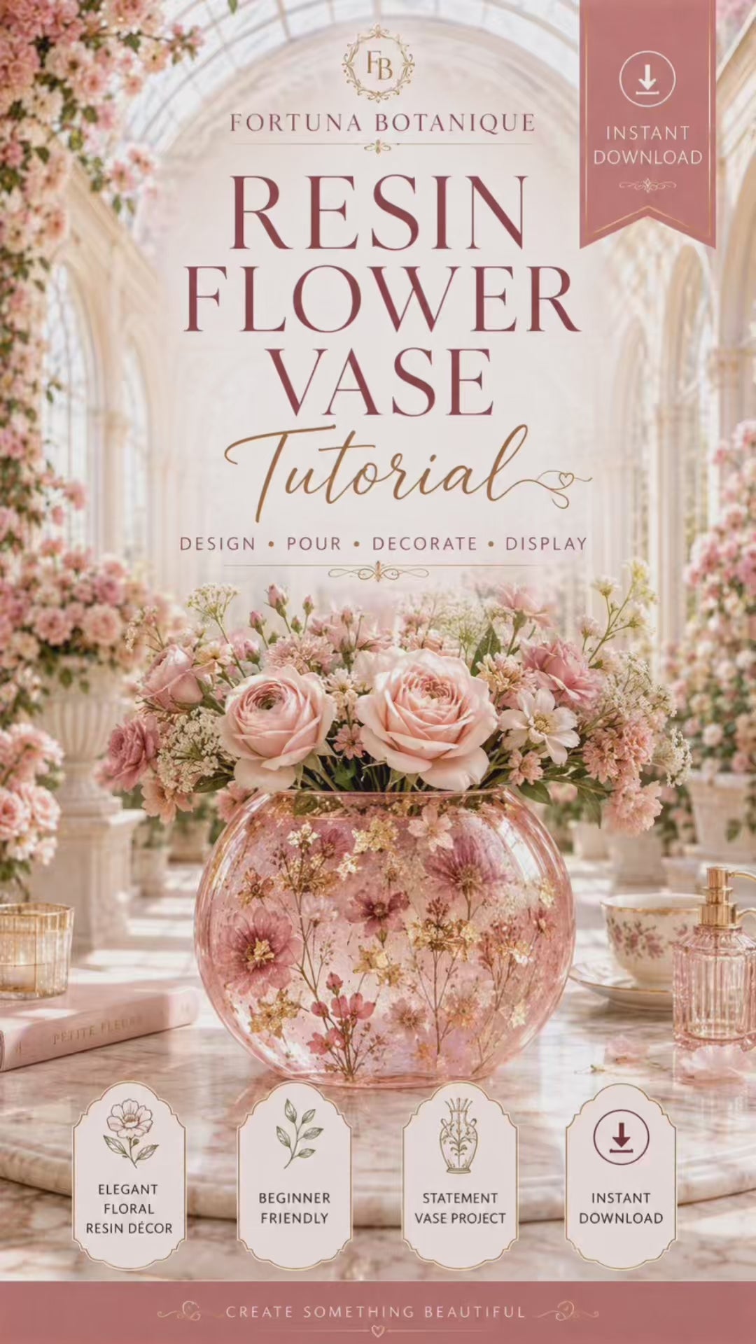 Resin Flower Vase Tutorial for Beginners | Floral Resin Home Décor Project | Pressed Flower Vase Guide | DIY Digital Download