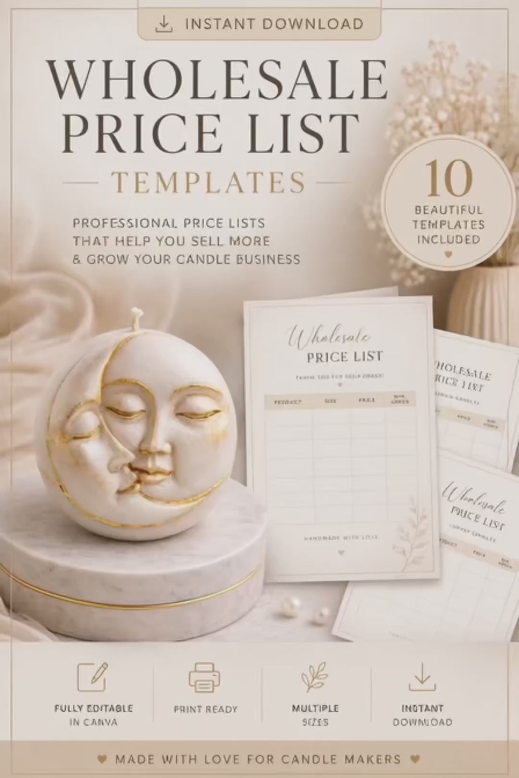 Luxury Candle Price List Templates | Printable Wholesale & Retail Pricing Sheets | Editable Candle Business Forms | Instant PDF Download