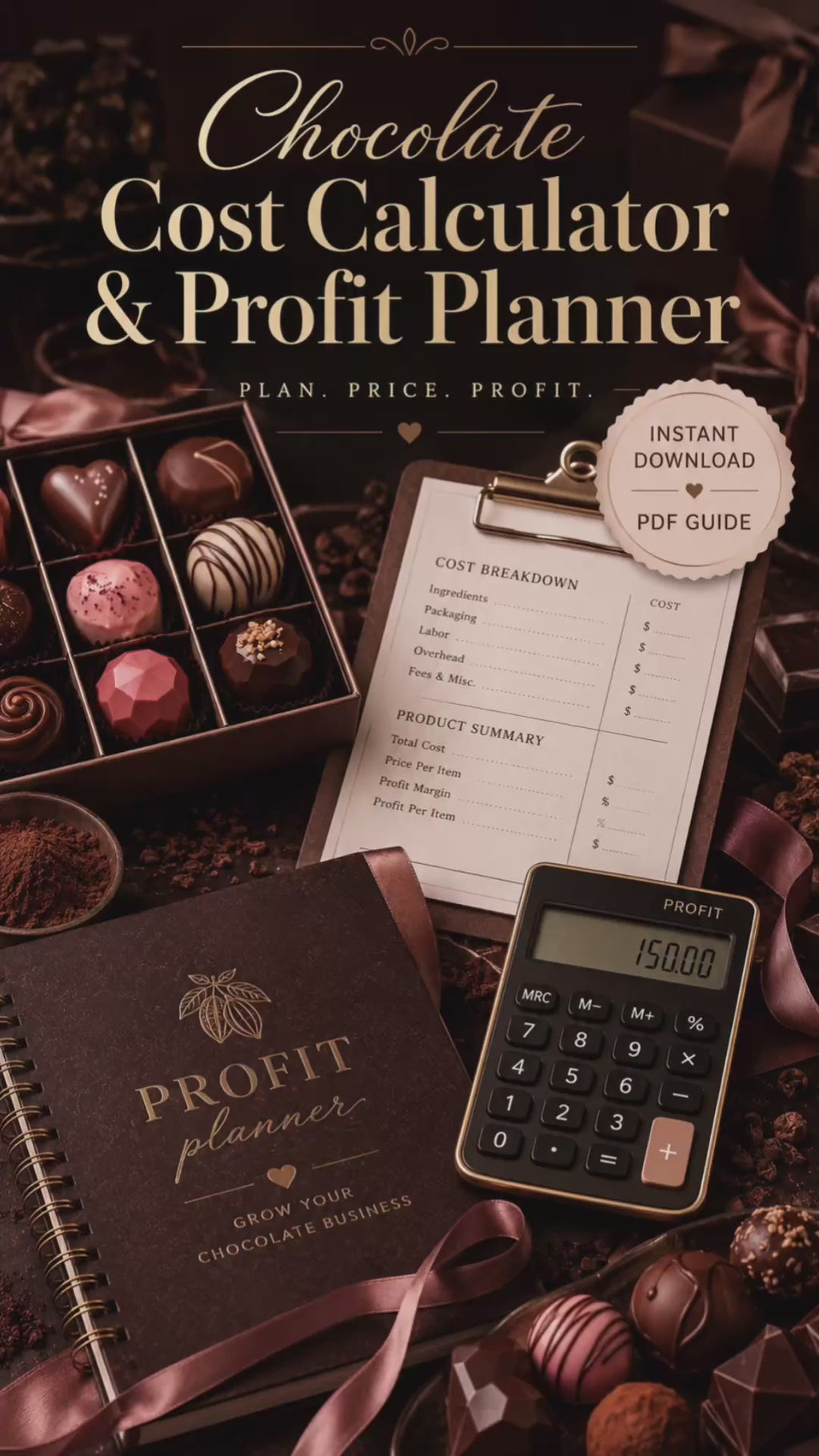 Chocolate Cost Calculator & Profit Planner | Chocolatier Pricing, Product Costing & Profit Margin PDF Guide