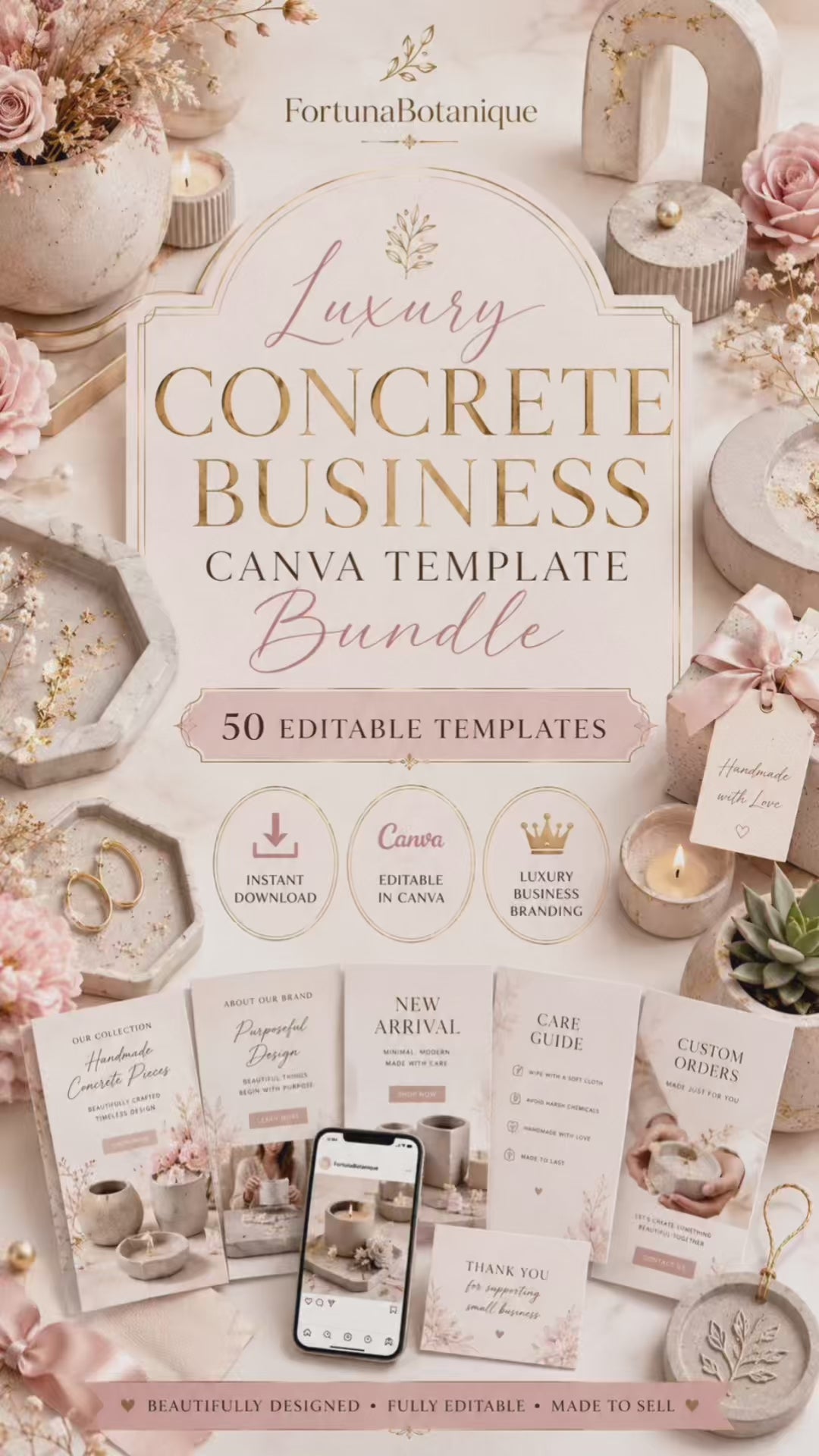 Luxury Concrete Business Canva Template Bundle | 50 Editable Templates